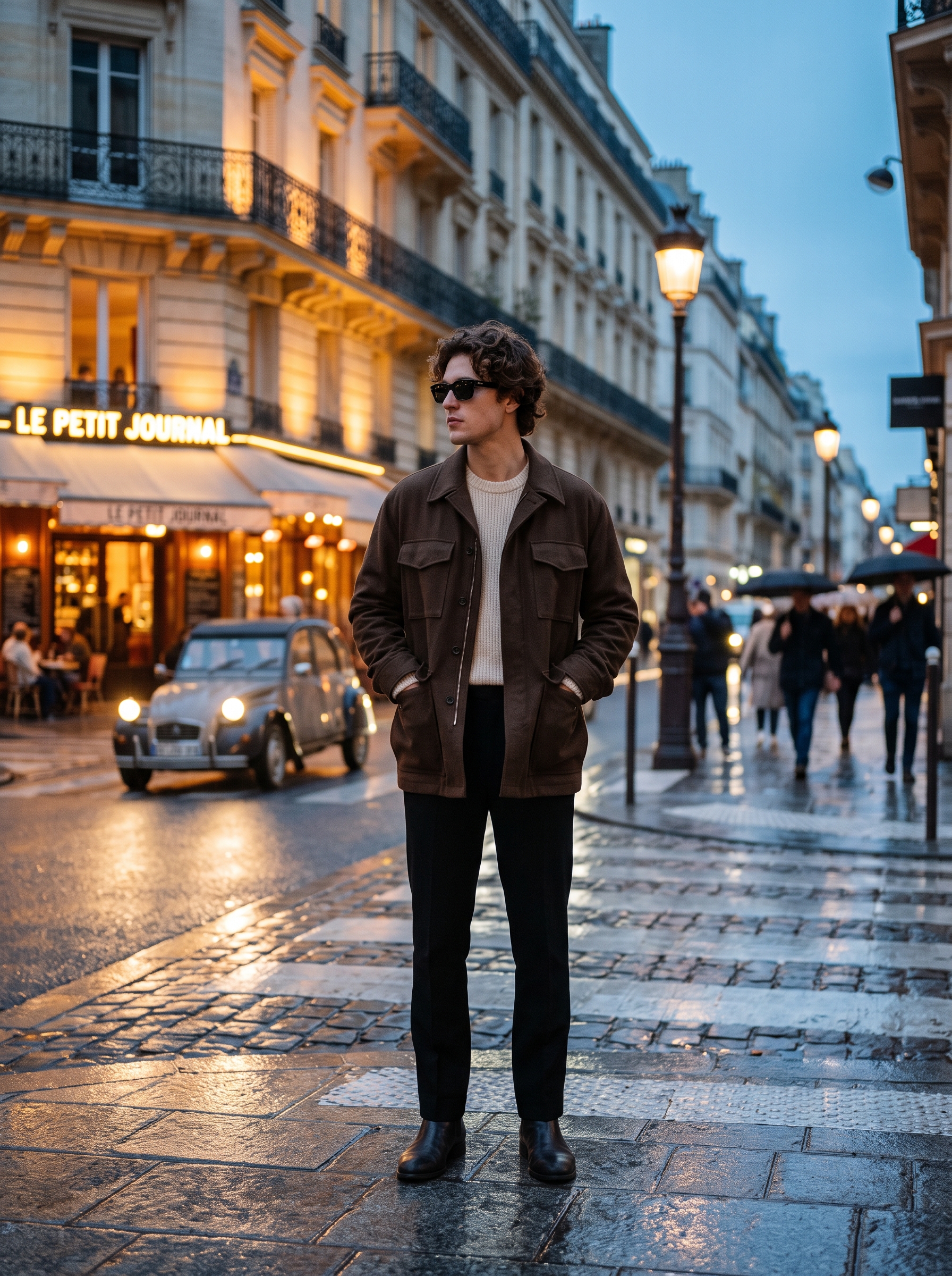 Create a luxury travel fashion editorial portrait of a yo...