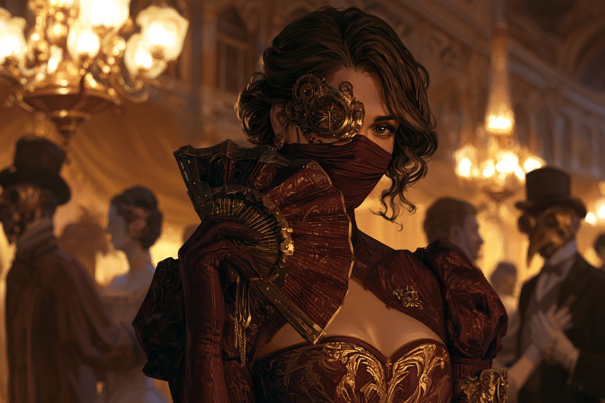 [Subject] portrayed at a Clockwork Masquerade, where eleg...