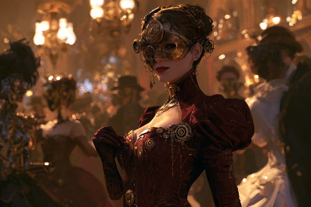 [Subject] portrayed at a Clockwork Masquerade, where eleg... - alternate