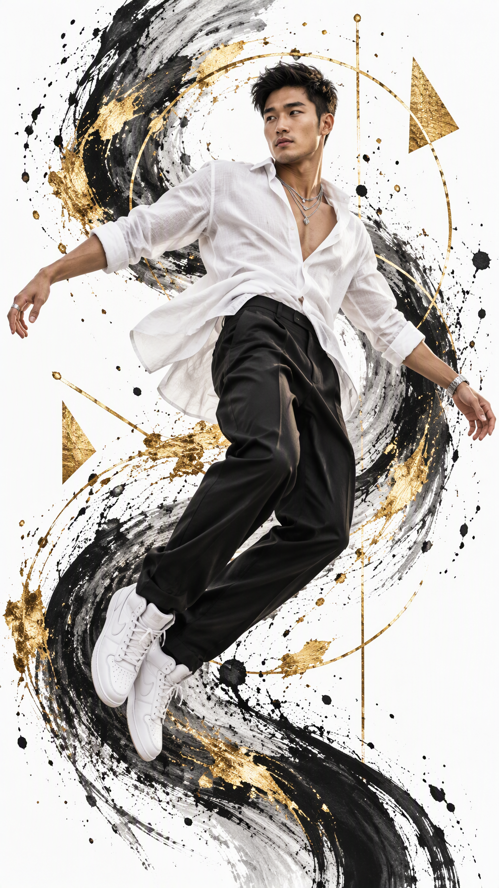 Create a high-fashion editorial fashion poster featuring ...