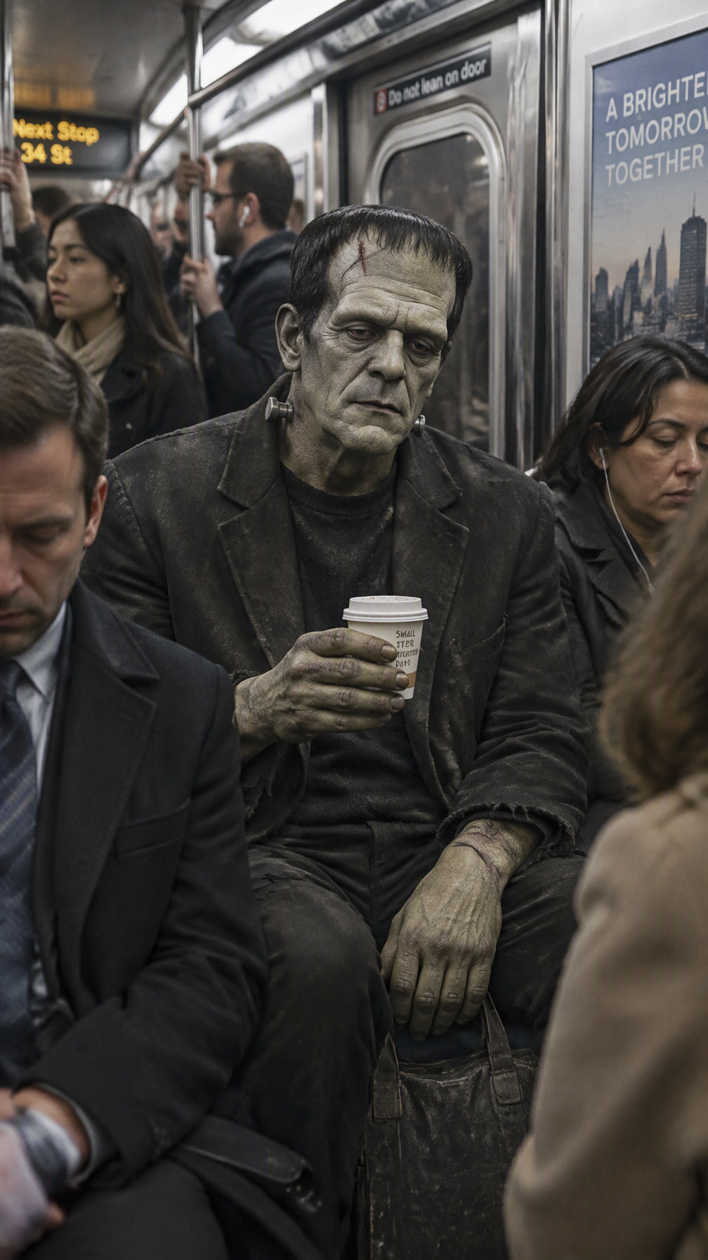 A cinematic, candid 35mm photo of Frankenstein's monster ...
