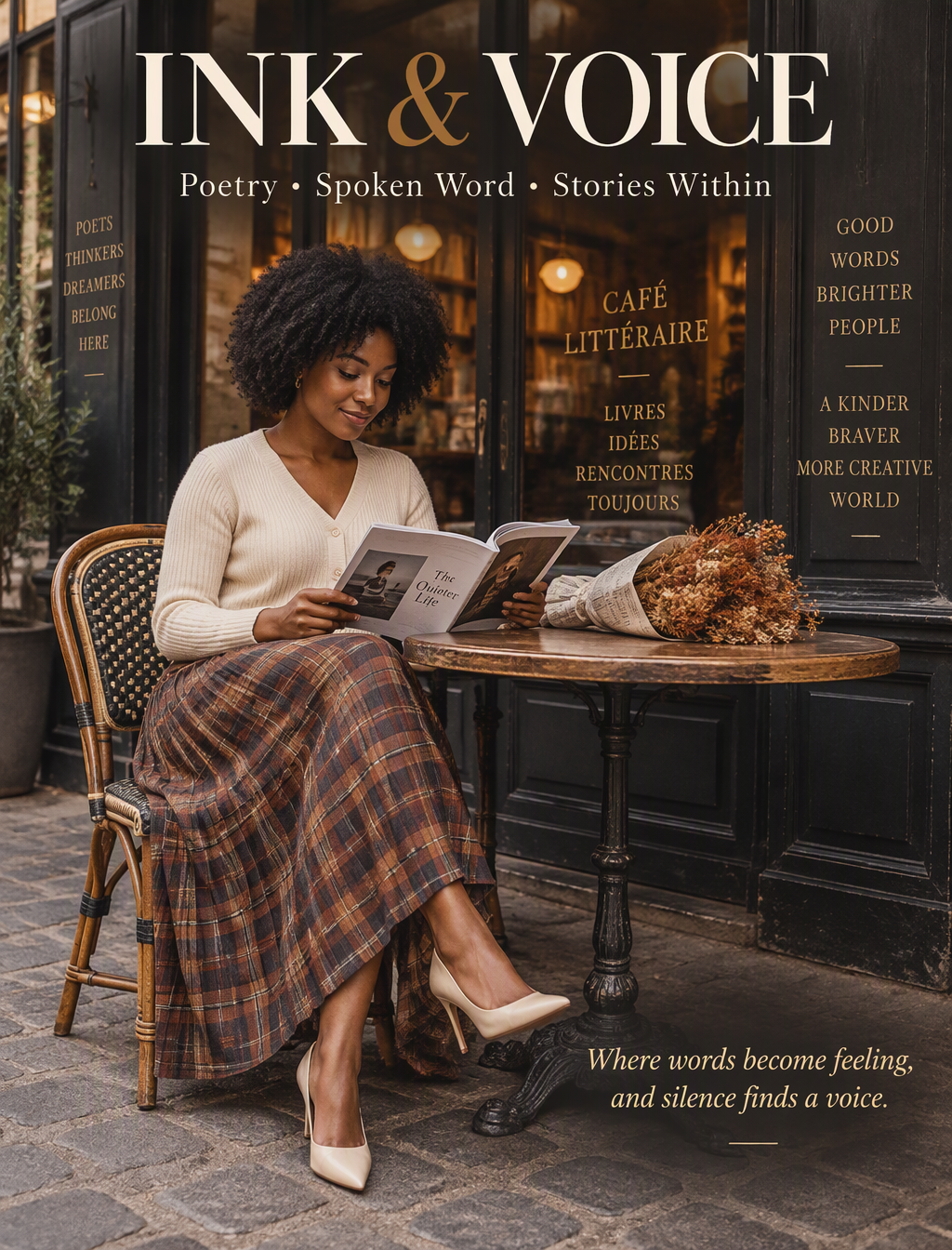 Create a vertical, full-body, photorealistic literary pos...