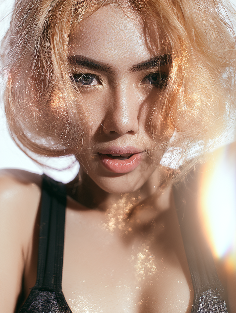 portrait photo a beautiful fairy woman with glowing cosmi...