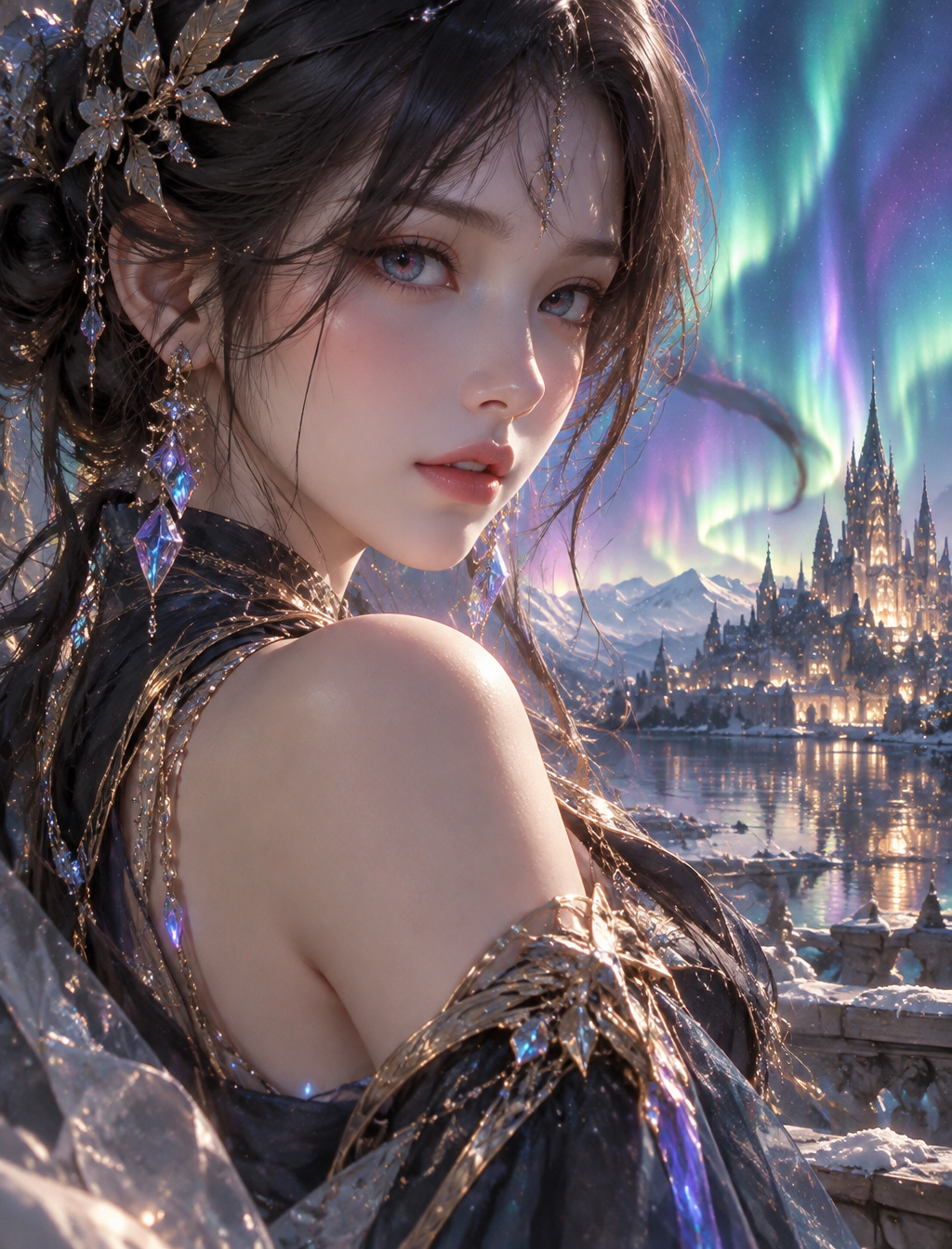 A stunningly beautiful young woman, Highly Stylized Face,...