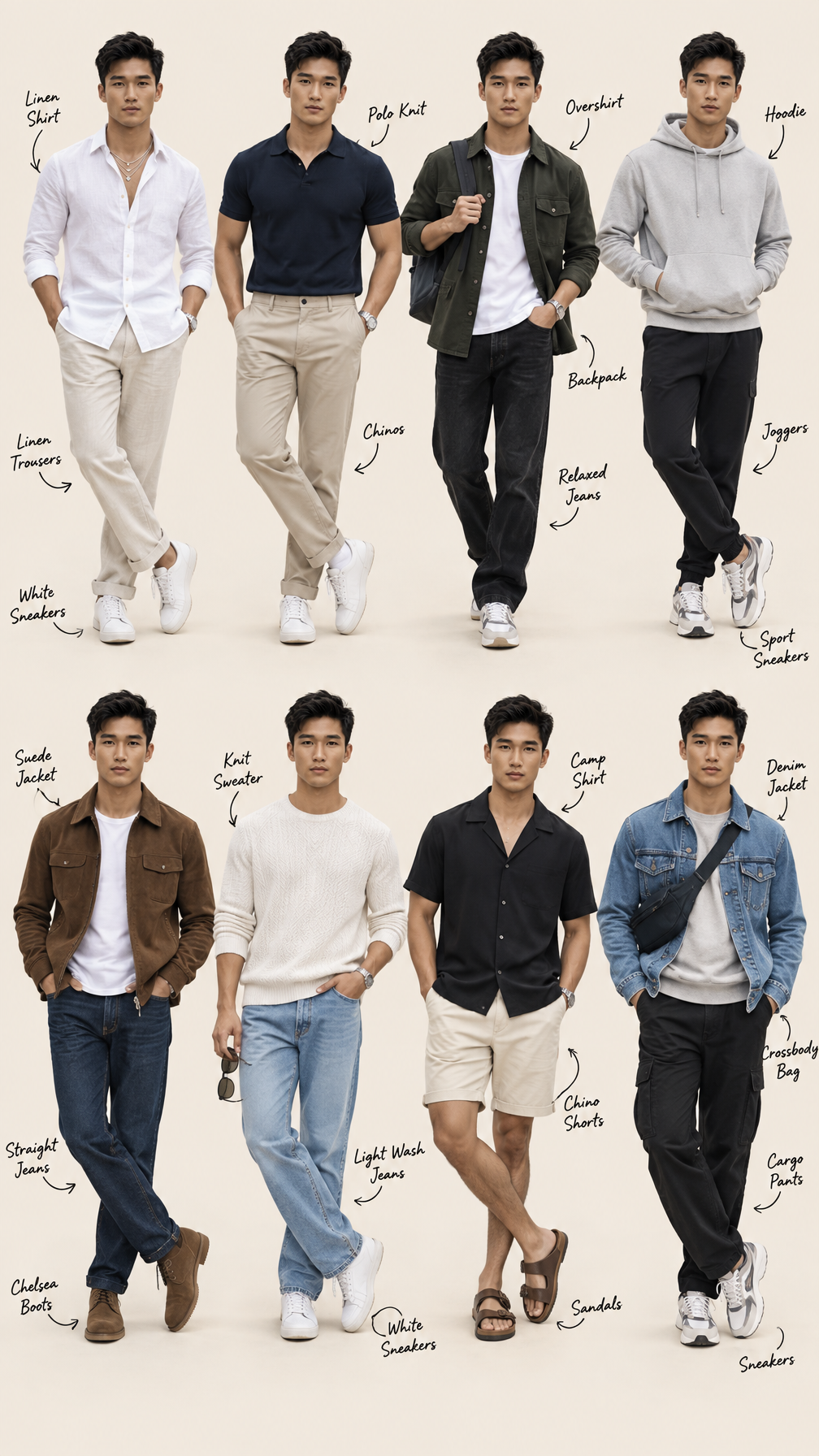Create a freeform fashion-editorial collage of me in 8 di...