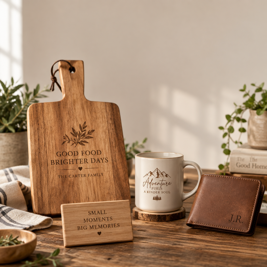 Elegant flat-lay product photography for a personalized g...