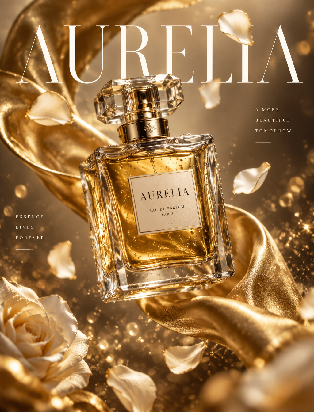 Ultra-luxury perfume advertising poster, vertical 3:4, hy...