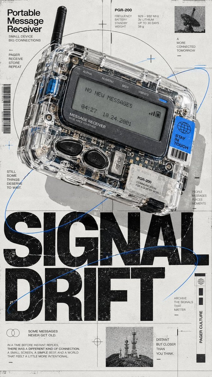 Create a 9:16 retro-tech editorial poster about communica... - alternate