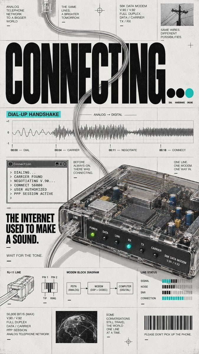 Create a 9:16 retro-tech editorial poster about communica... - alternate