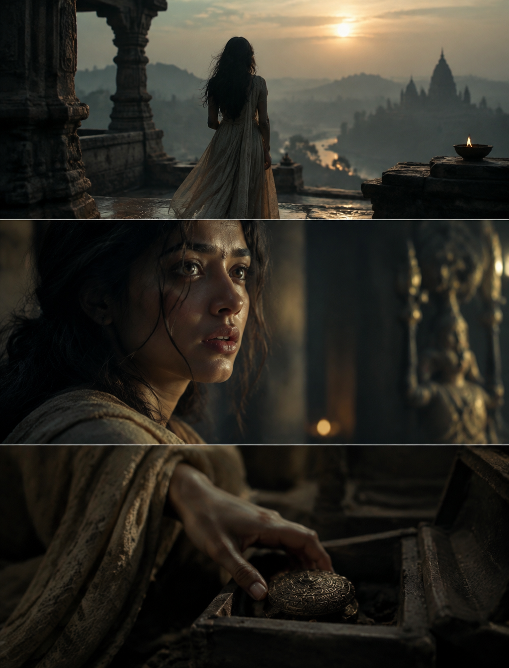 एक cinematic movie-style video, जिसमें एक किरदार किसी भाव...