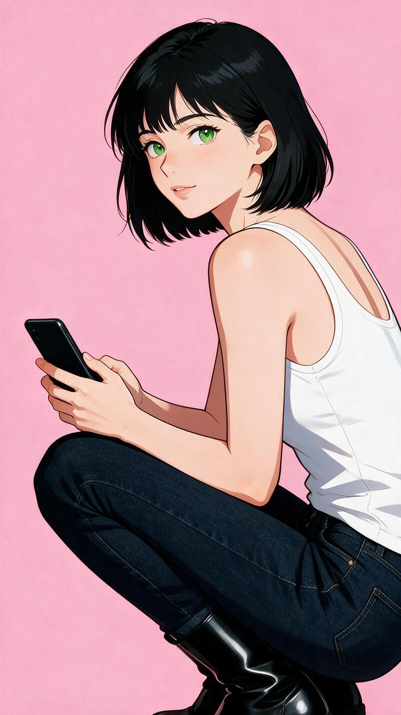A stylized anime-inspired portrait features a young woman...