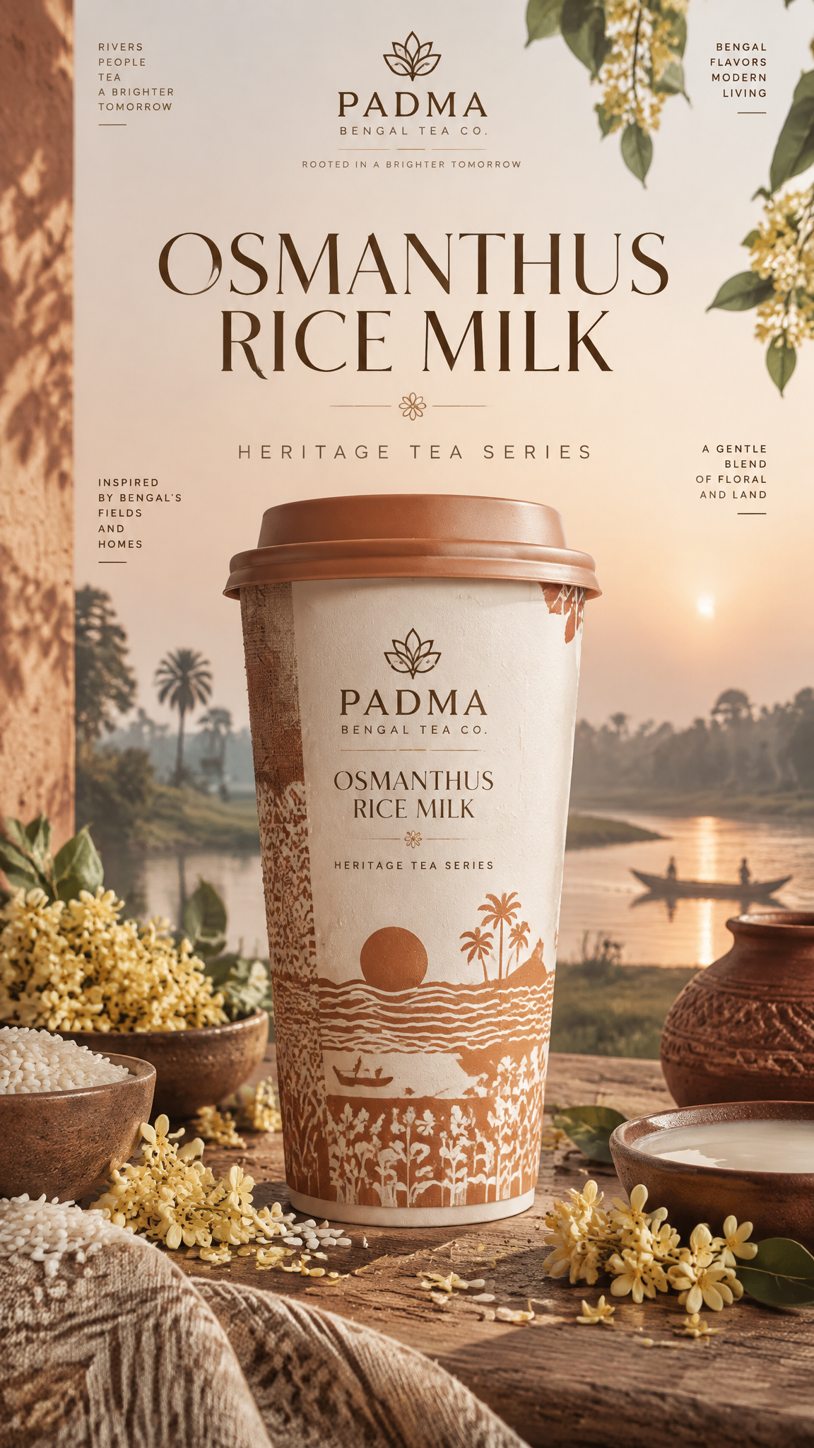 Generate a premium Bengali-inspired tea beverage brand pa...