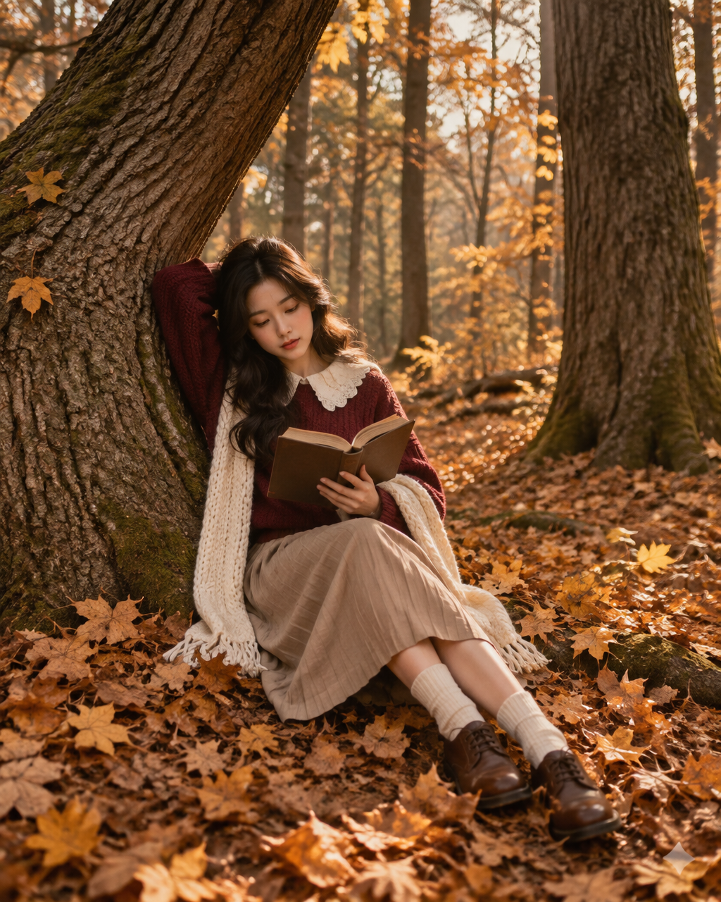 Create an ultra-realistic cinematic autumn fashion photog...
