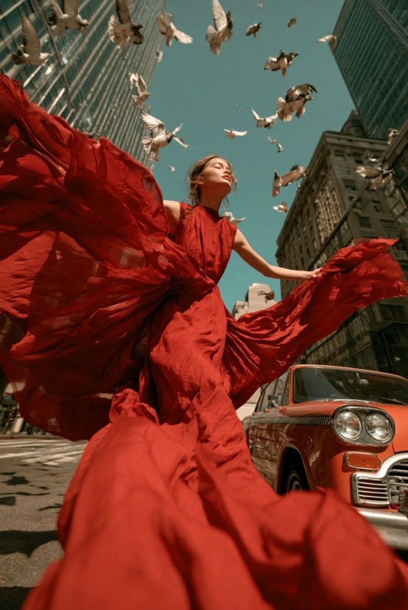 A striking high-fashion editorial photographed from an ex... - alternate