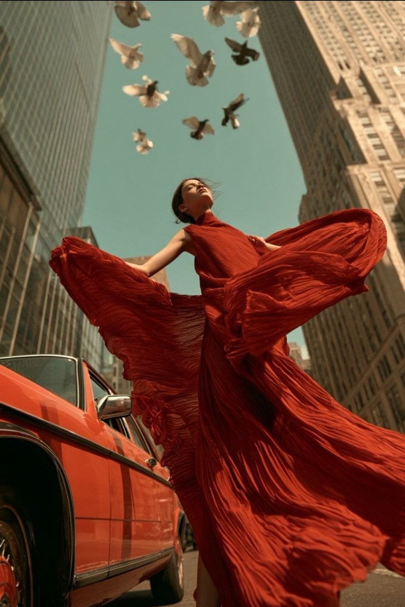 A striking high-fashion editorial photographed from an ex... - alternate