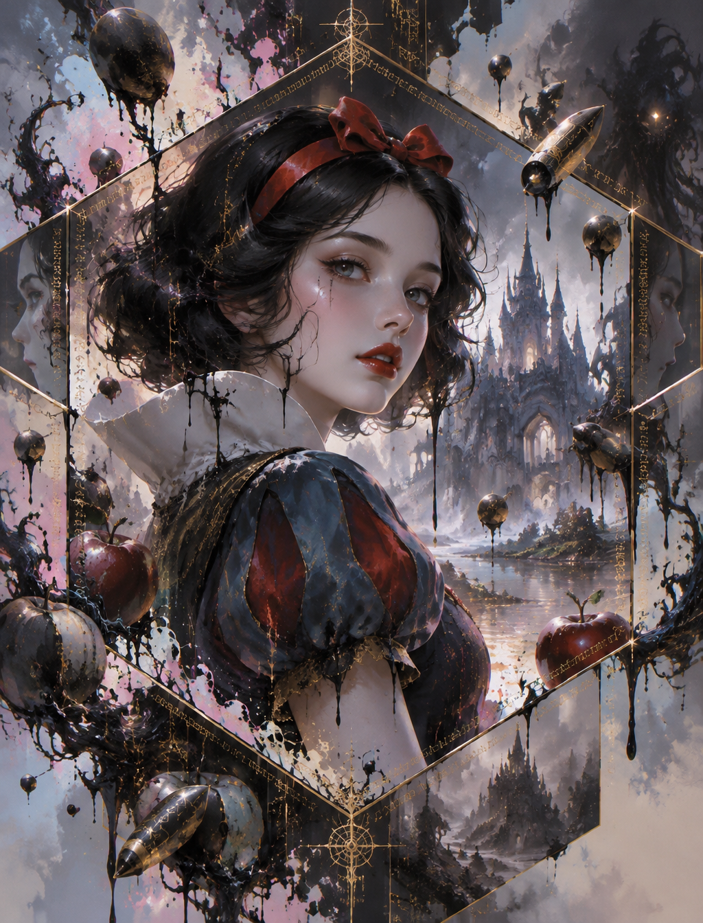 Intricate Calligraphy Hexagonal Ink Portrait Of Disney Pr...