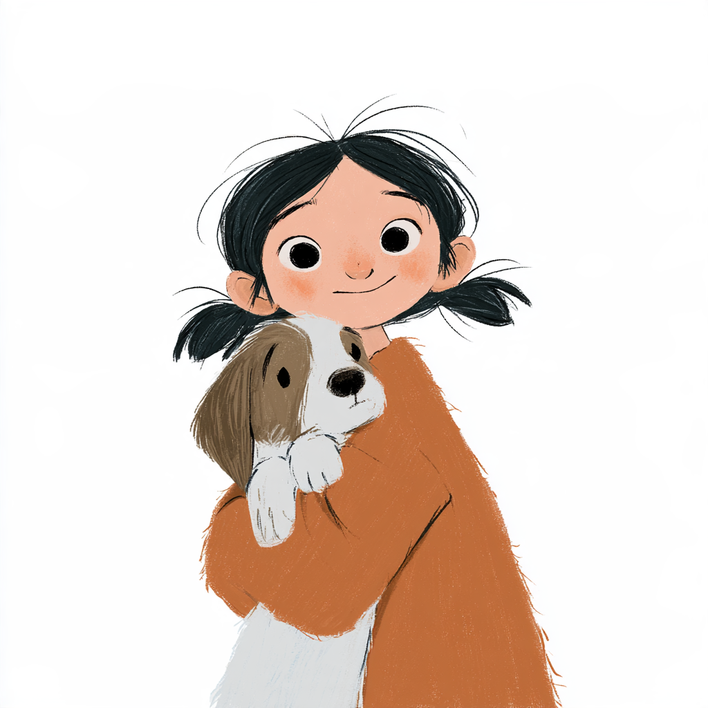 A cute girl and a puppy