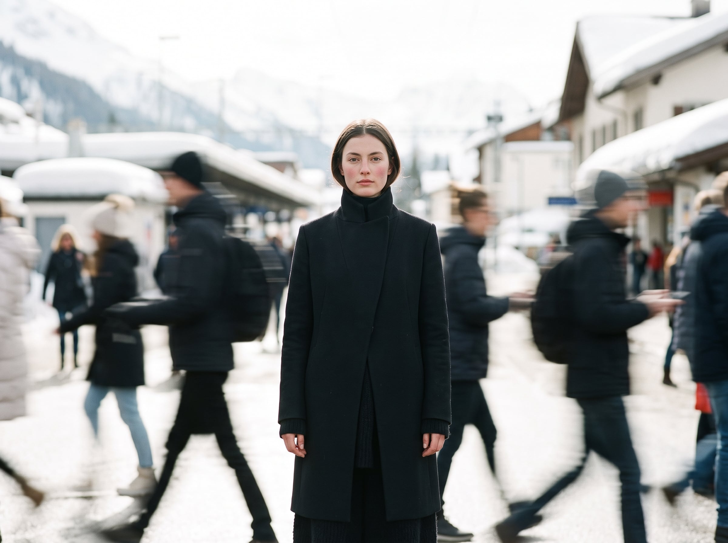 A high fashion magazine pictorial of an Alpine-looking wo...