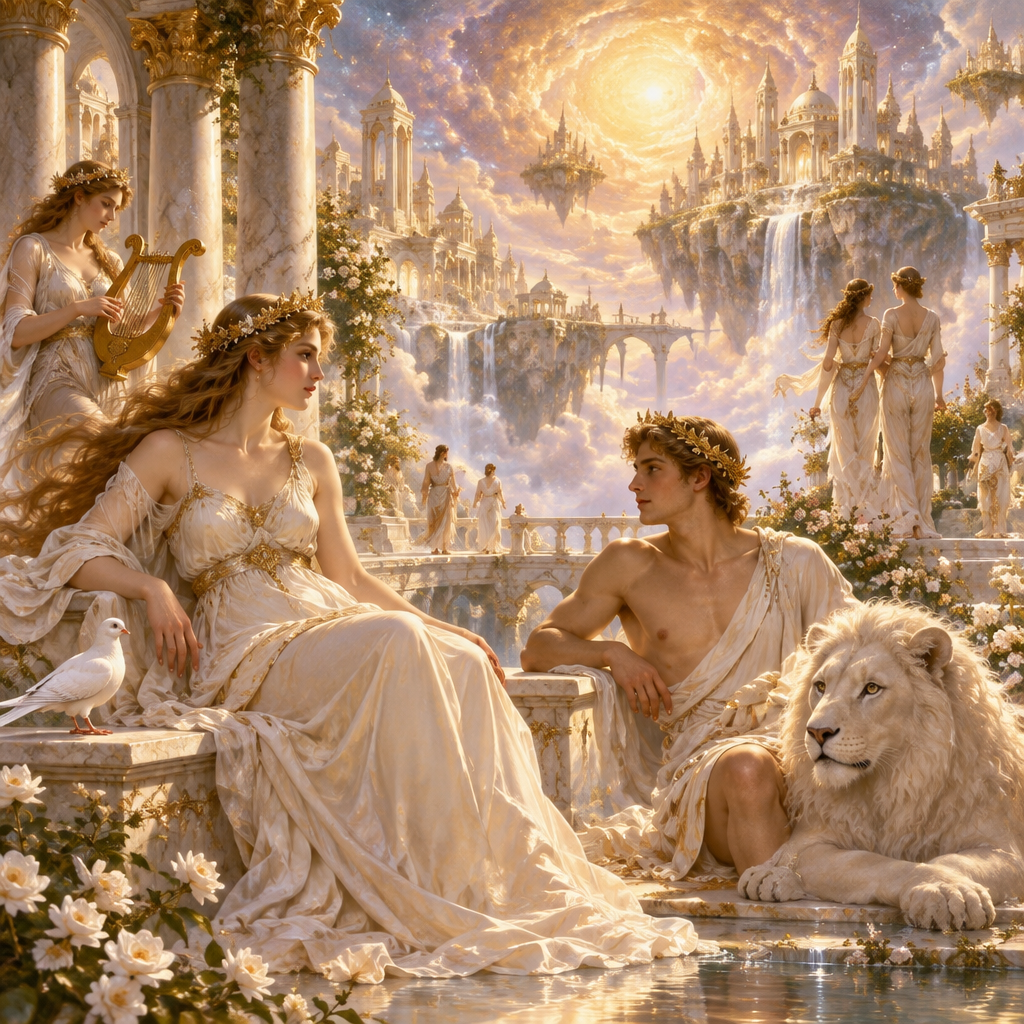 A transcendent ethereal landscape depicting a state of ab...