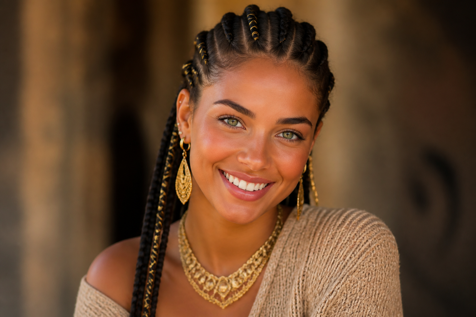 A photorealistic portrait of a young woman with flawless,...