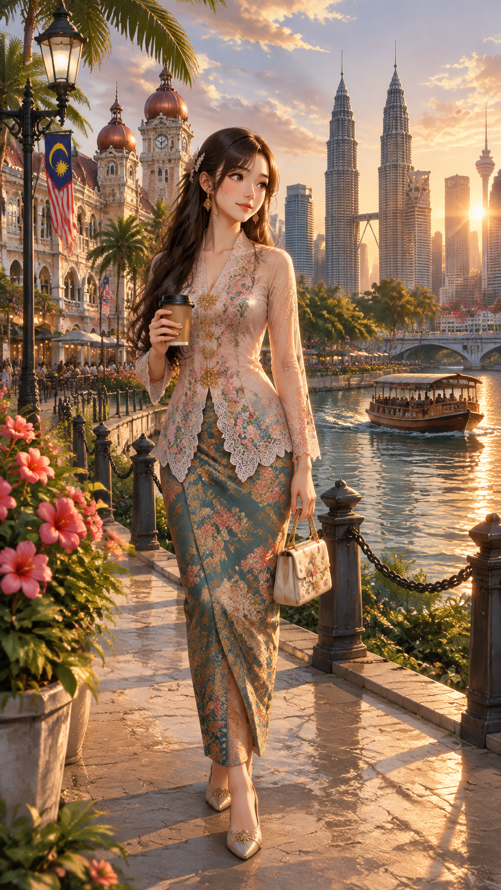 Create a cinematic anime illustration of a beautiful youn...