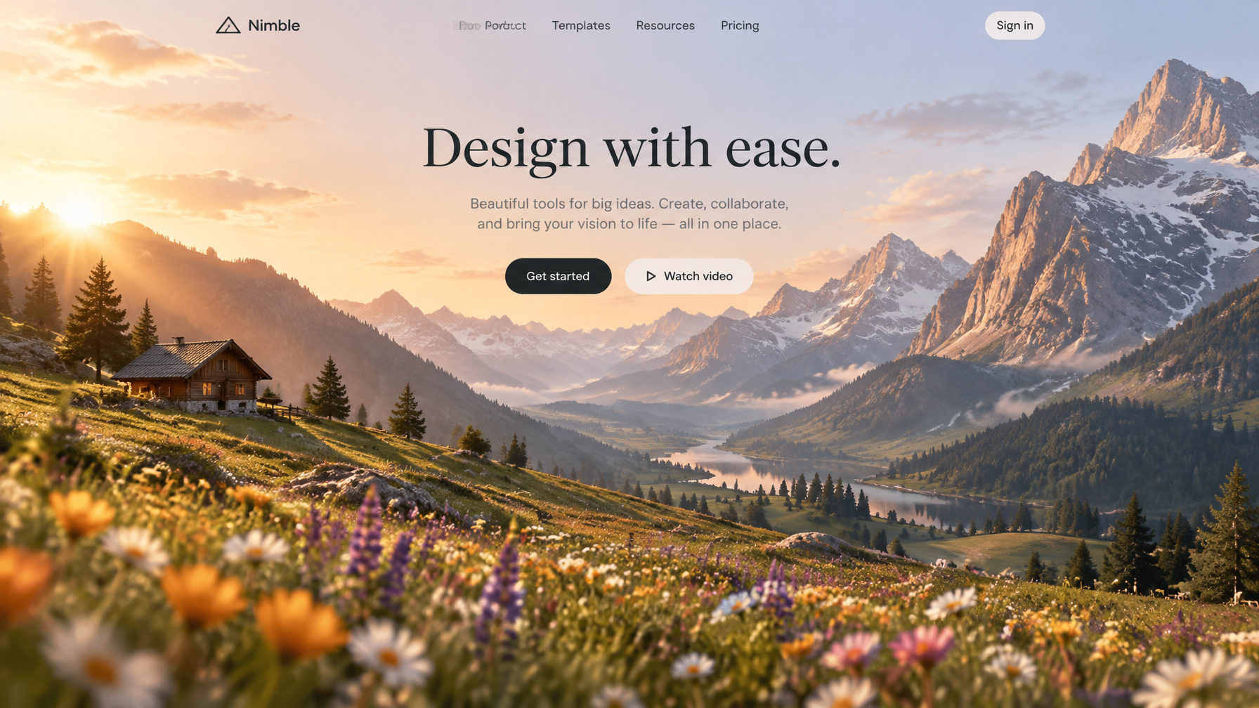 A polished landing-page hero overlays minimalist interfac...