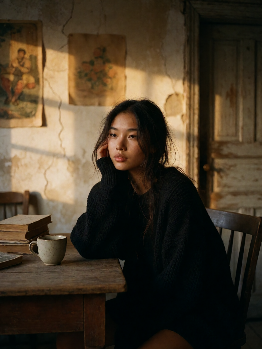 Create an ultra-realistic cinematic golden-hour portrait ...