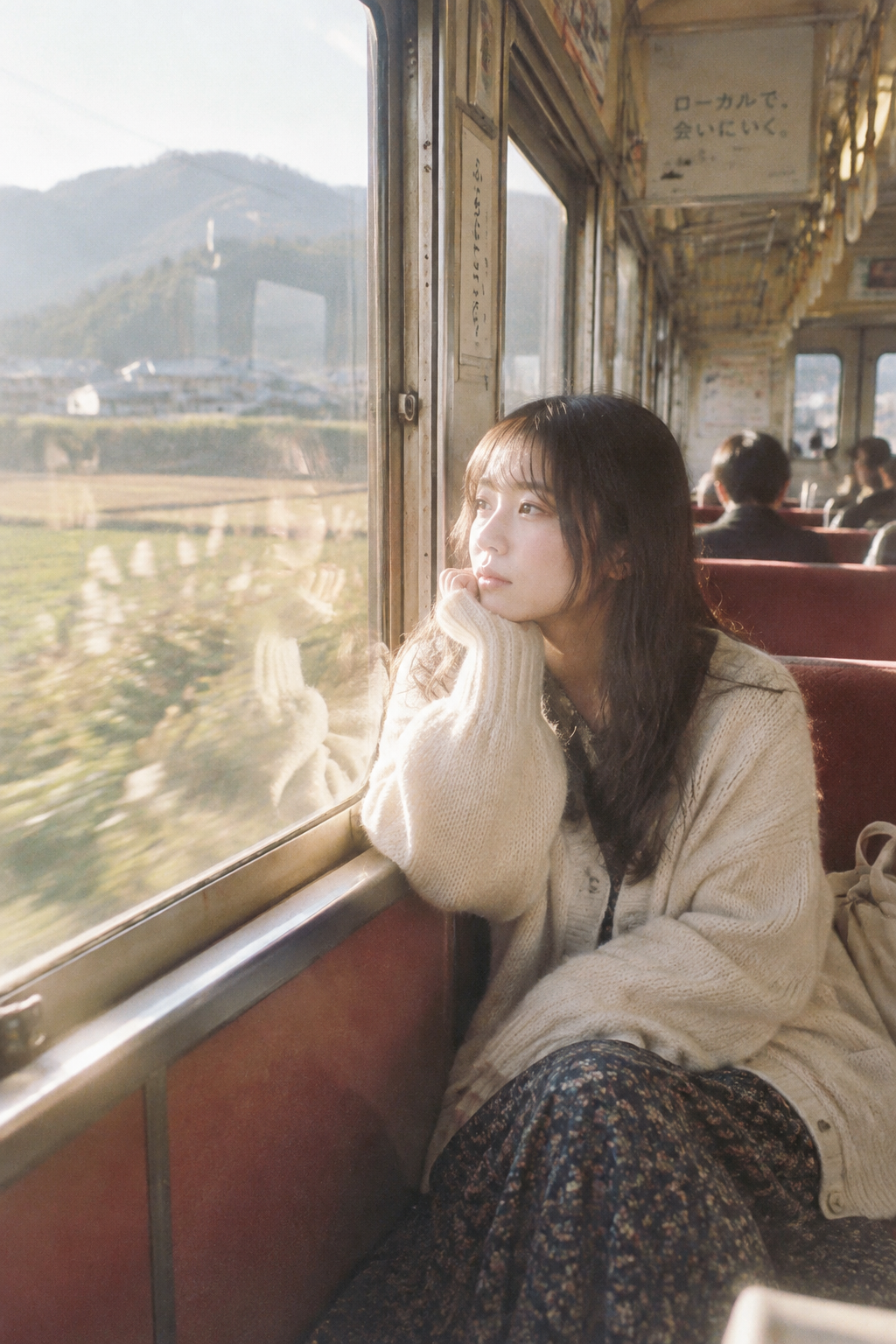 A beautiful Japanese woman sitting beside the window insi...