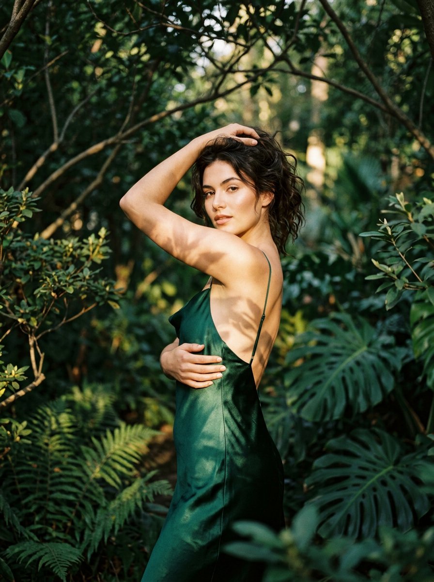 An elegant portrait of a woman against a natural backdrop...