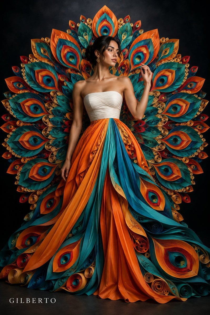 High-fashion studio portrait of a woman wearing an avant-... - alternate