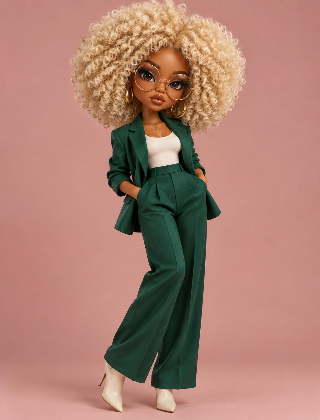 Create a premium, highly detailed stylized 3D fashion dol...