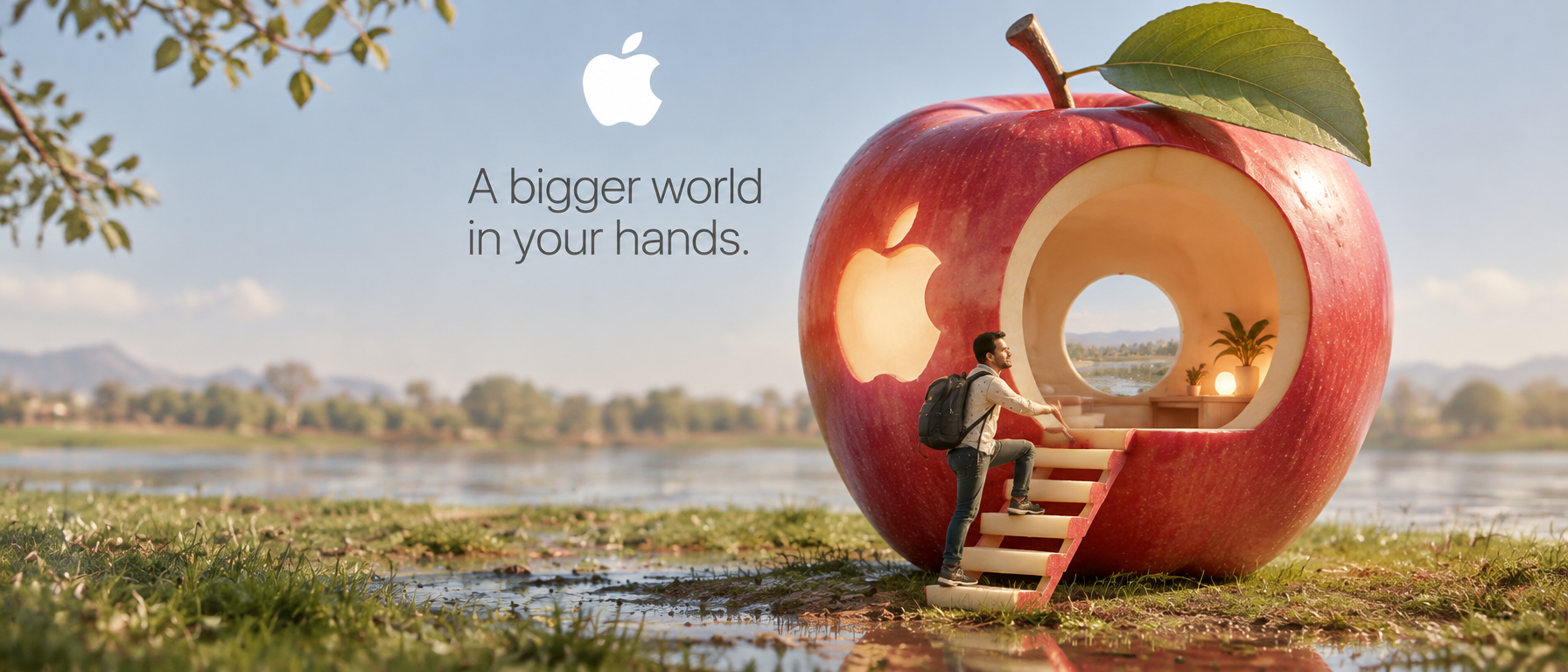 Generate Creative 3D ad for [Apple], with surreal object ...