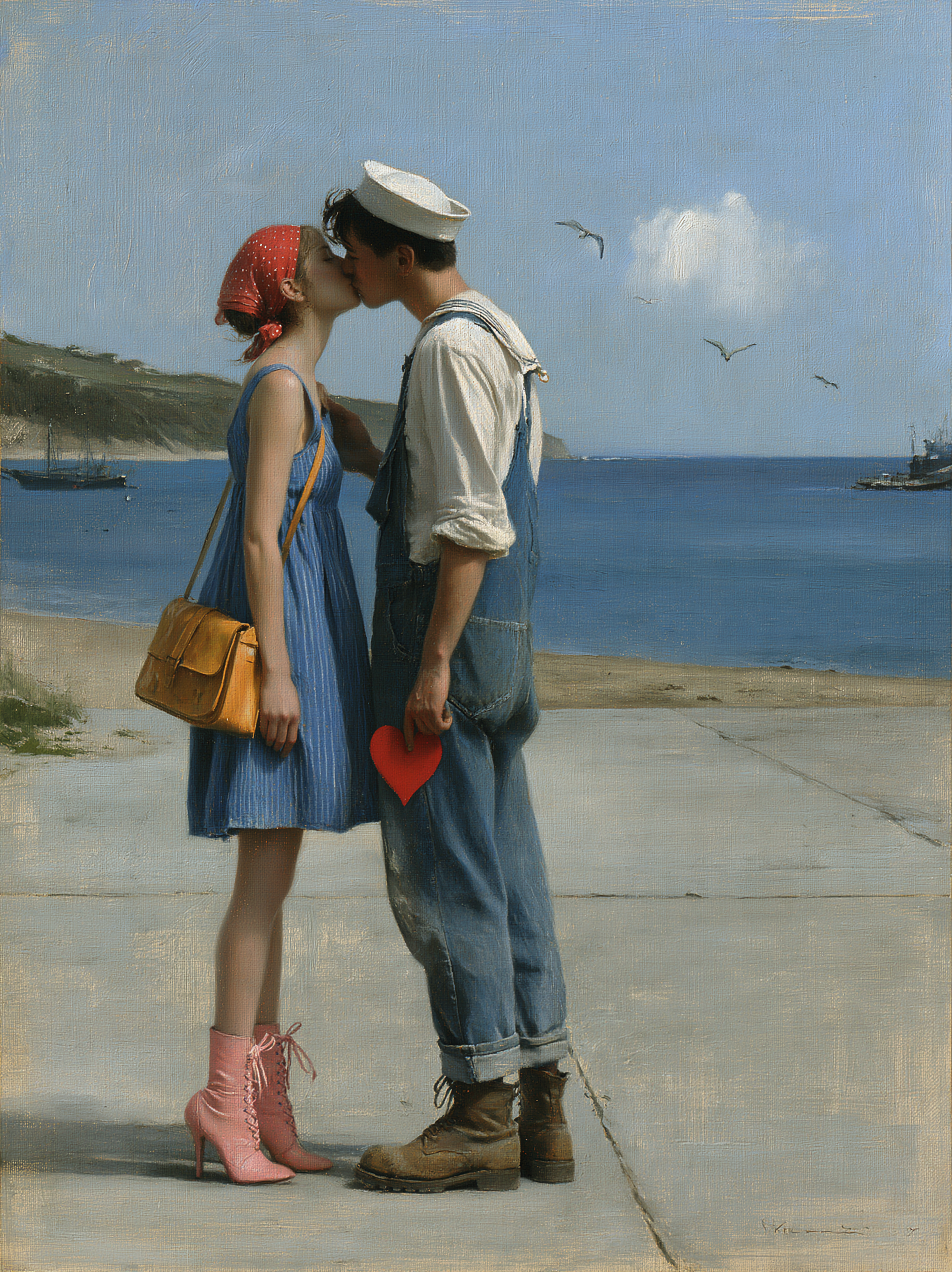 a digital painting in a vintage norman rockwell style dep... - alternate