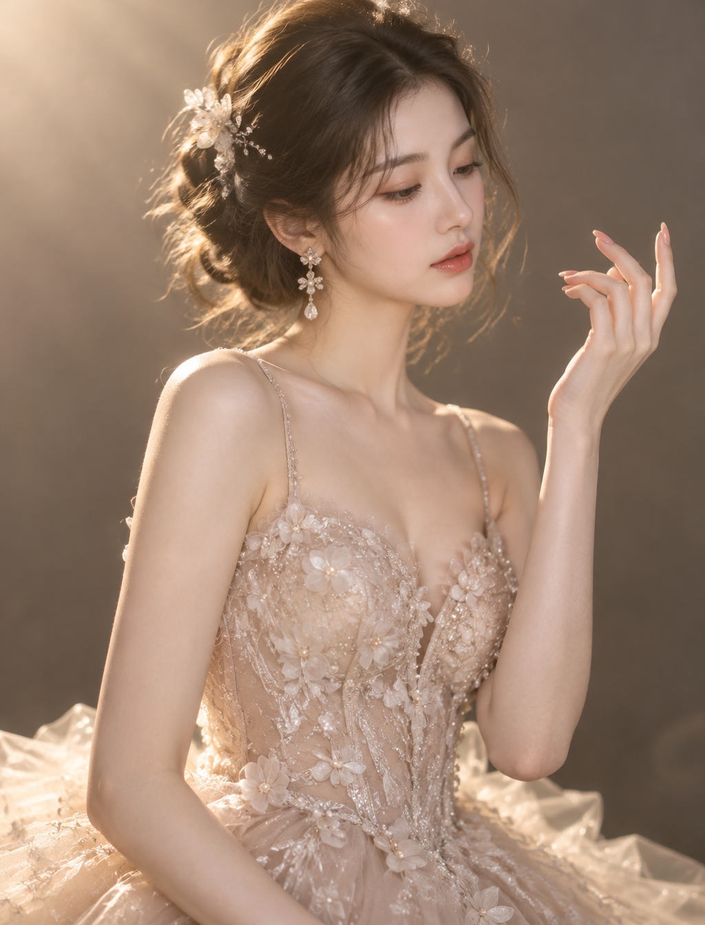 真人电影级超写实高端时尚人像摄影,竖版3:4构图,年轻成年东方女性,精致柔美的鹅蛋脸,白皙通透、带自然粉色血色的细...