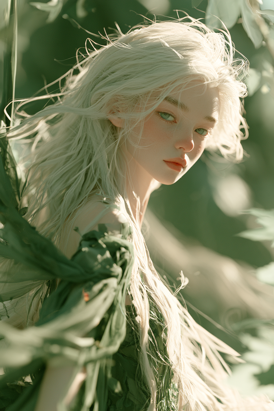 A high-fashion editorial portrait of an ethereal young wo... - alternate