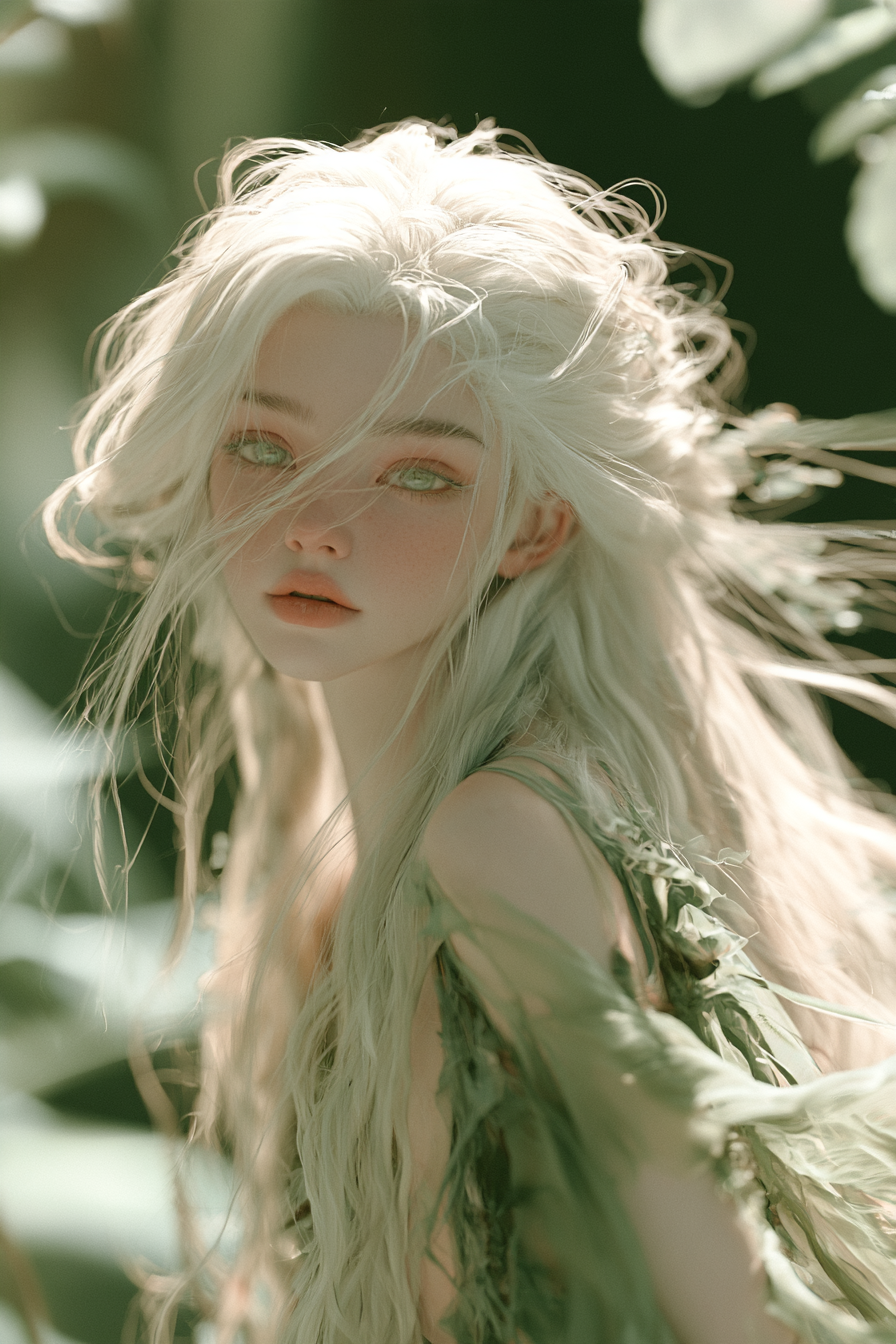 A high-fashion editorial portrait of an ethereal young wo... - alternate