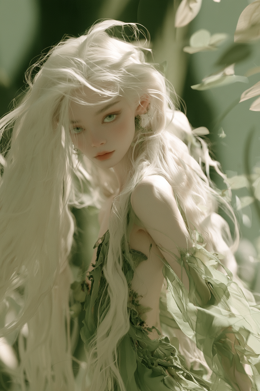 A high-fashion editorial portrait of an ethereal young wo... - alternate