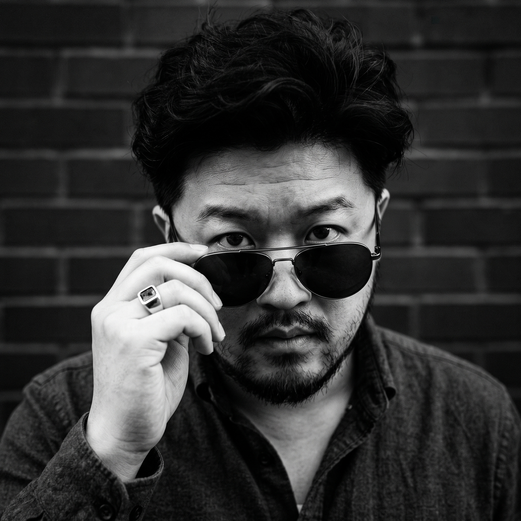[UPLOAD YOUR IMAGE] A close-up, high-contrast black and w...