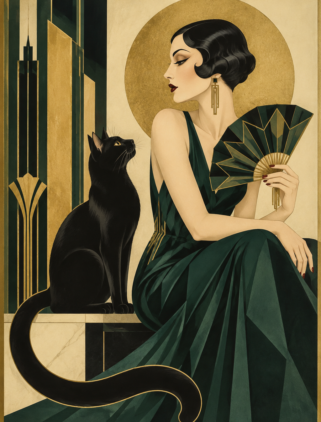 Create a sophisticated vintage Art Deco poster featuring ...