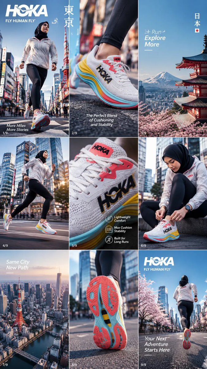 Create a cinematic 35-second advertisement for HOKA runn...