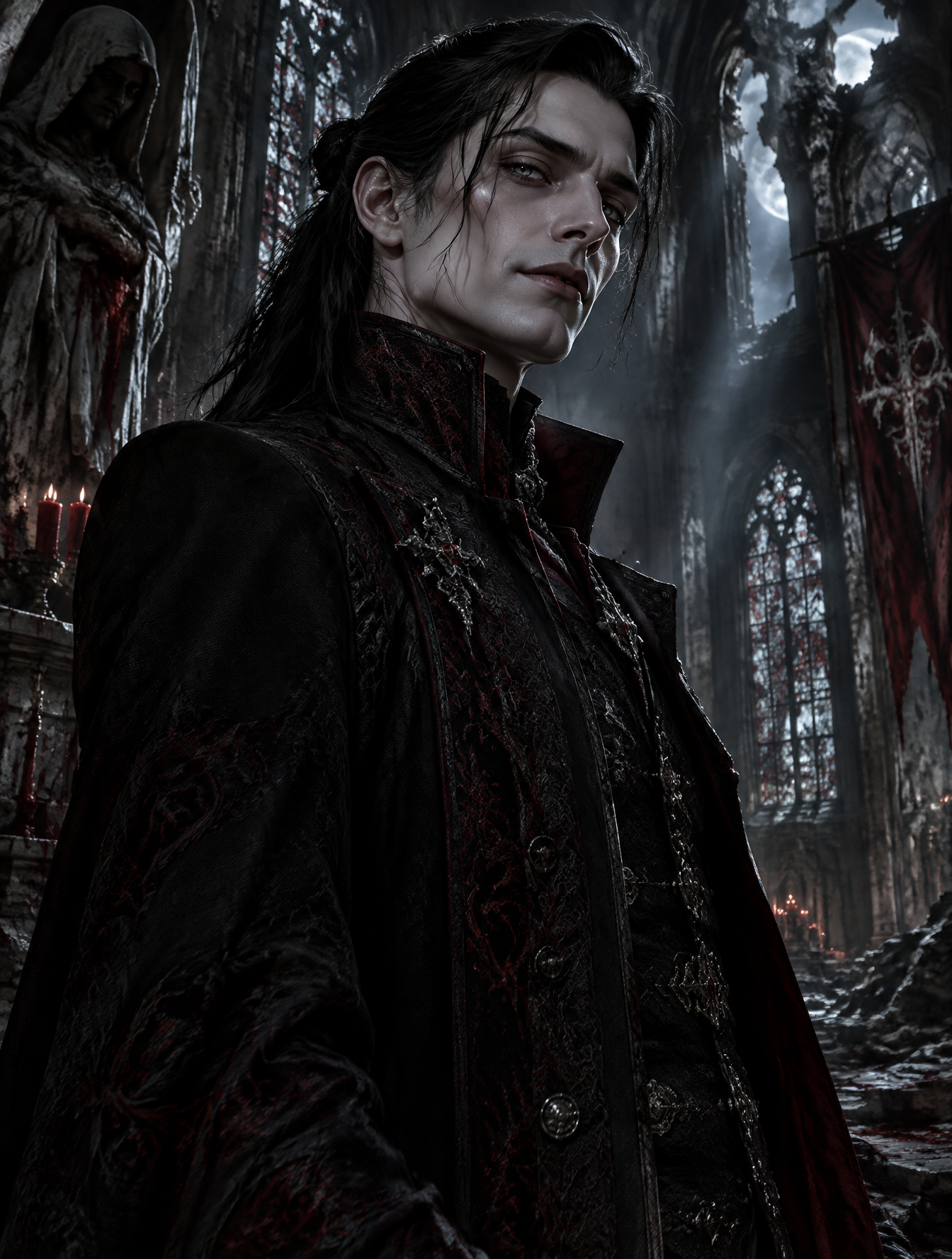 Cinematic portrait of a terrifying original villain, hype...