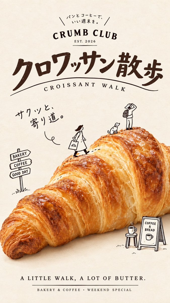 Create a charming Japanese-style bakery poster combining ...