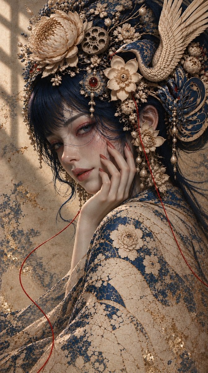 An extraordinarily beautiful, ethereal young East Asian w...