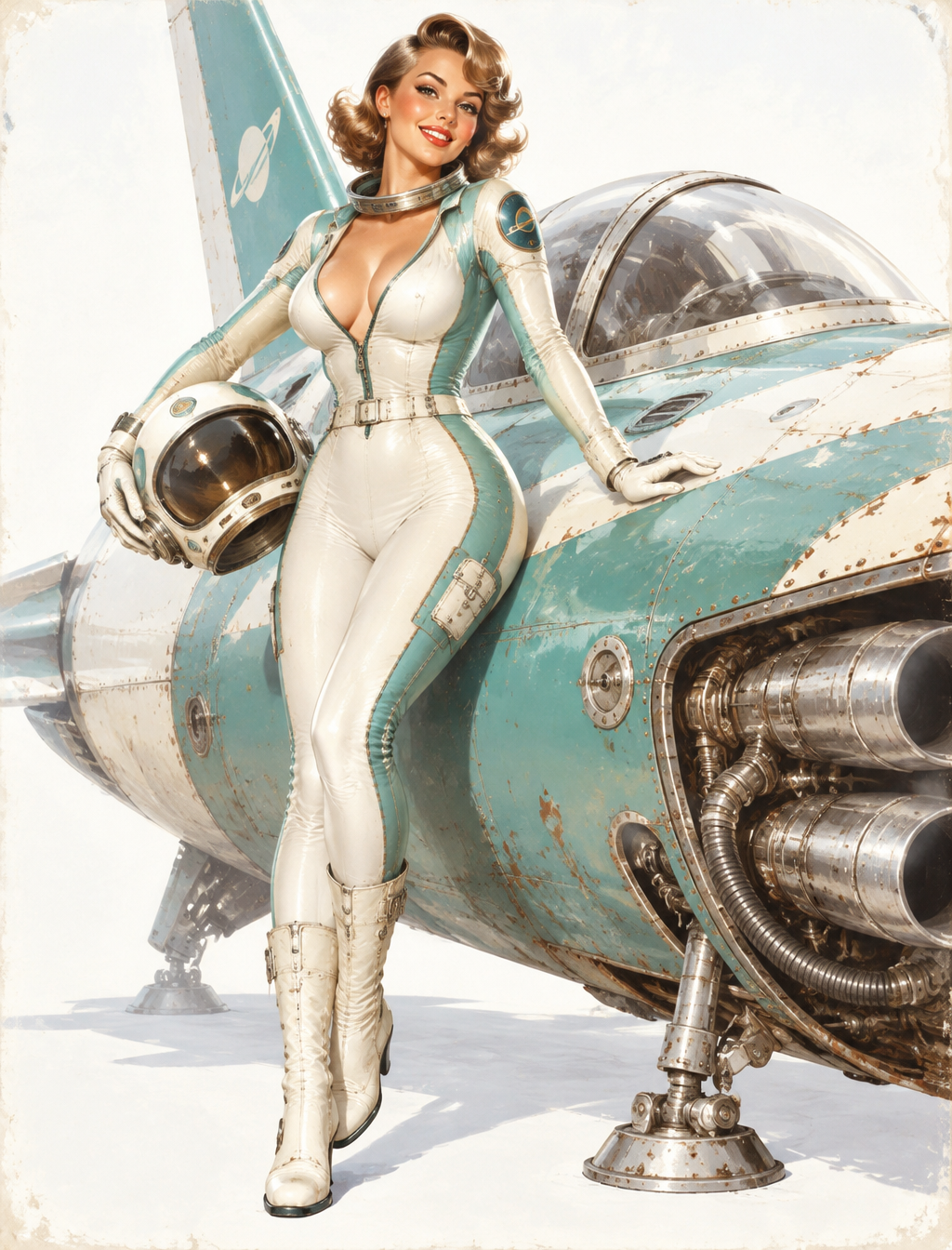 A retro-futuristic illustration in the style of a science...