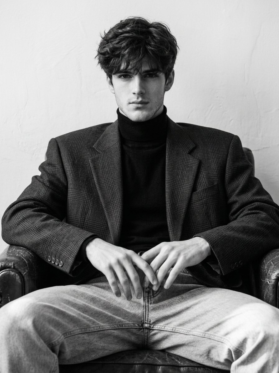 Create an ultra-realistic black-and-white editorial fashi... - alternate