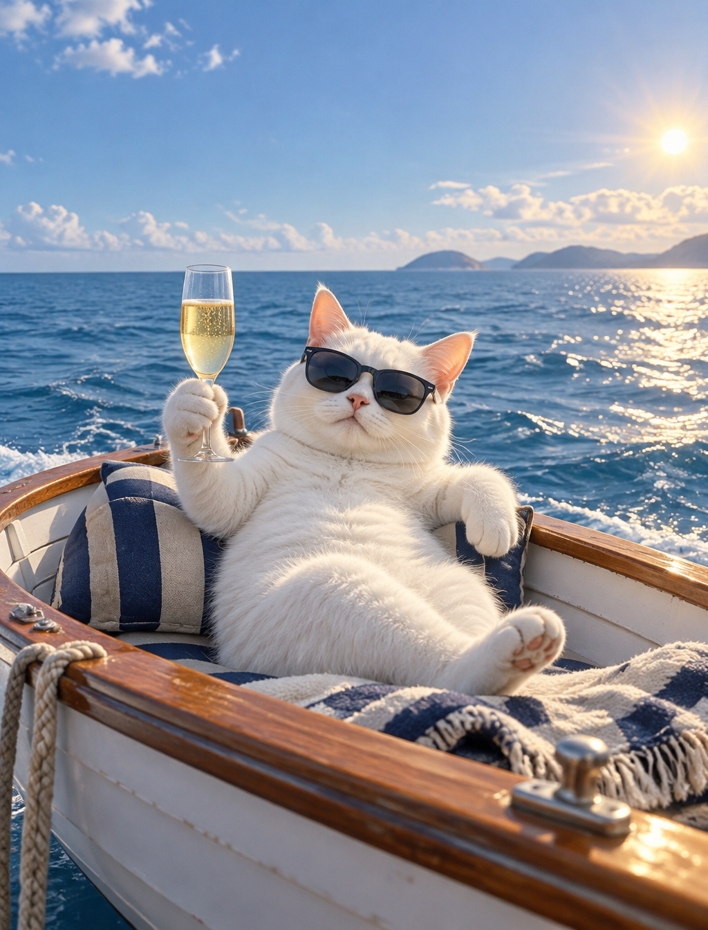 Komposisi gambar profil: seekor kucing putih mengenakan k...