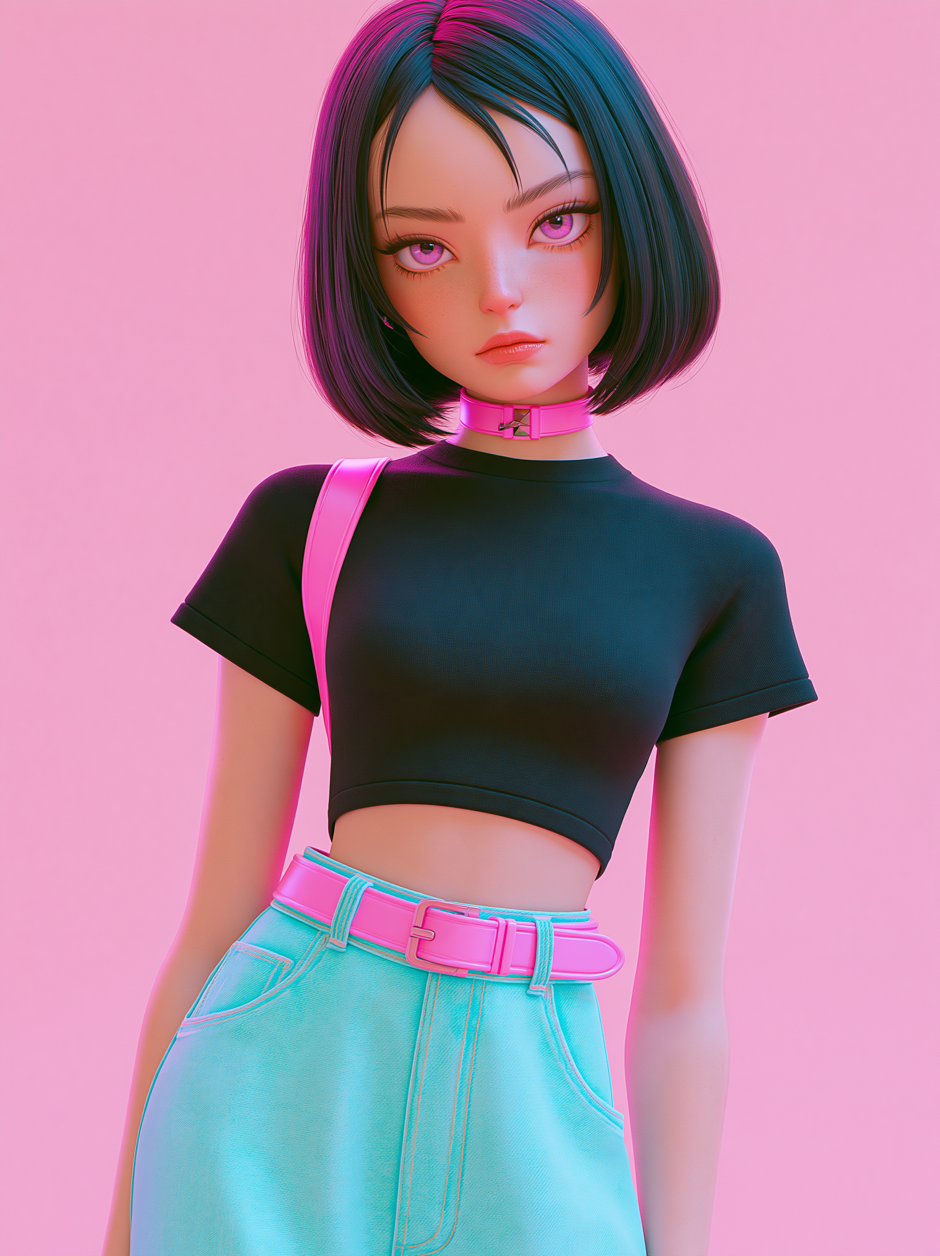Turn this woman into a stylized 3D cartoon character in a...