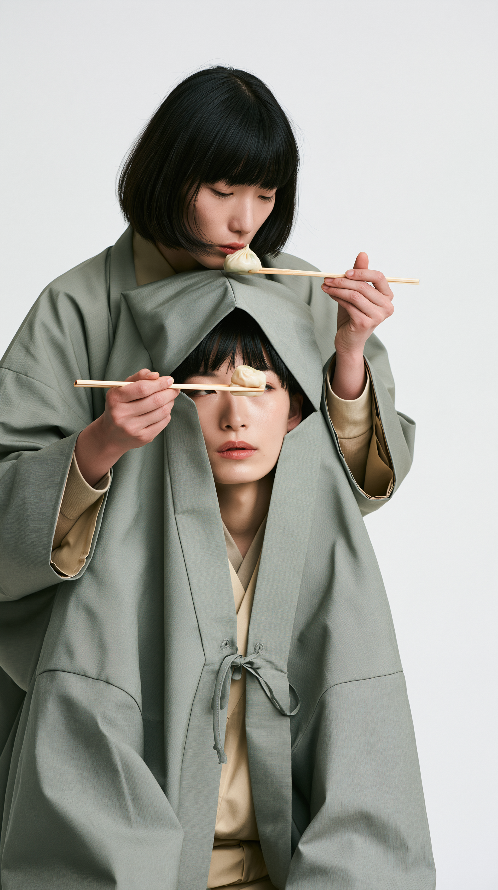 Modern studio photograph of two young Japanese adults per...