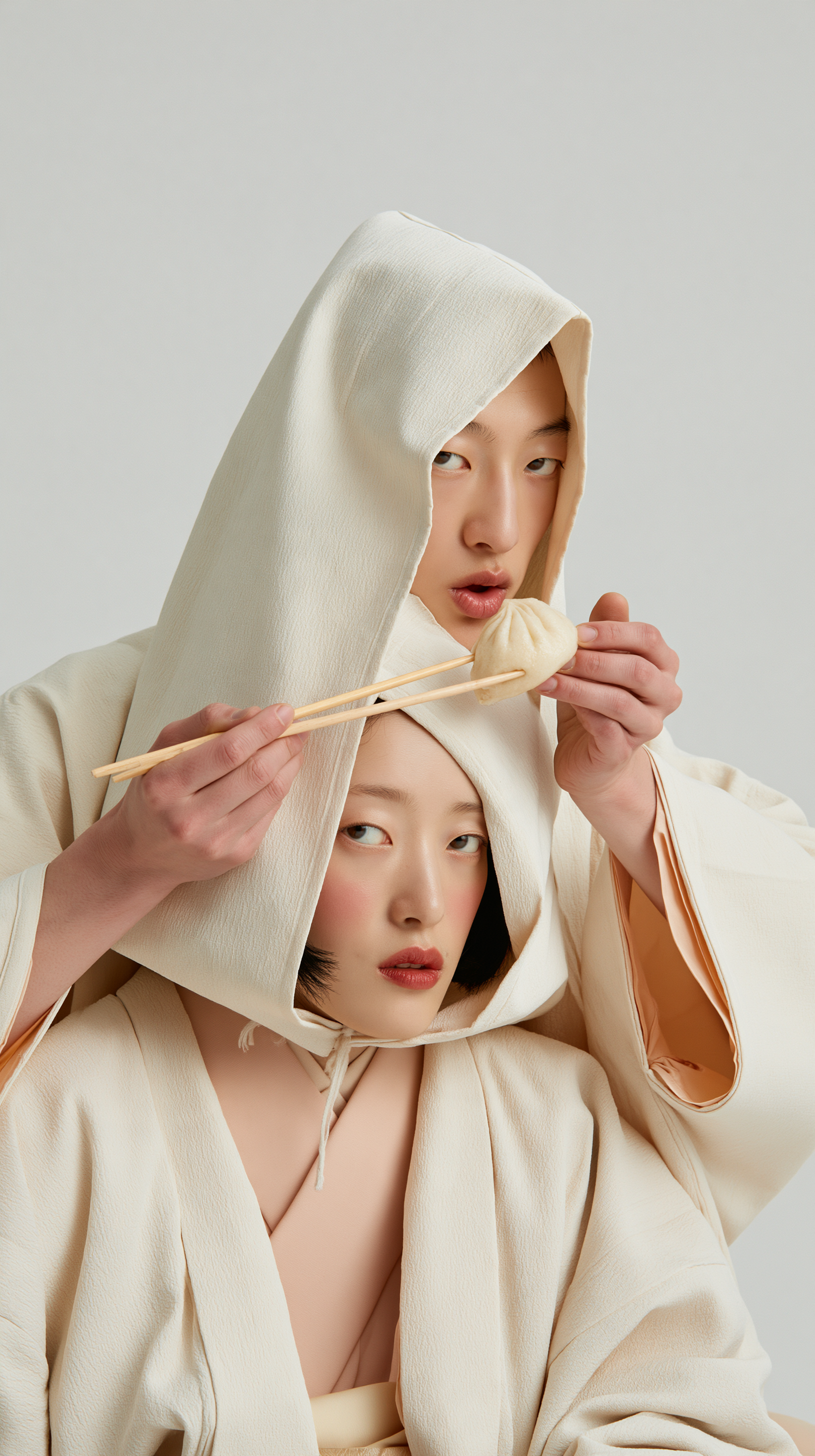 Modern studio photograph of two young Japanese adults per... - alternate