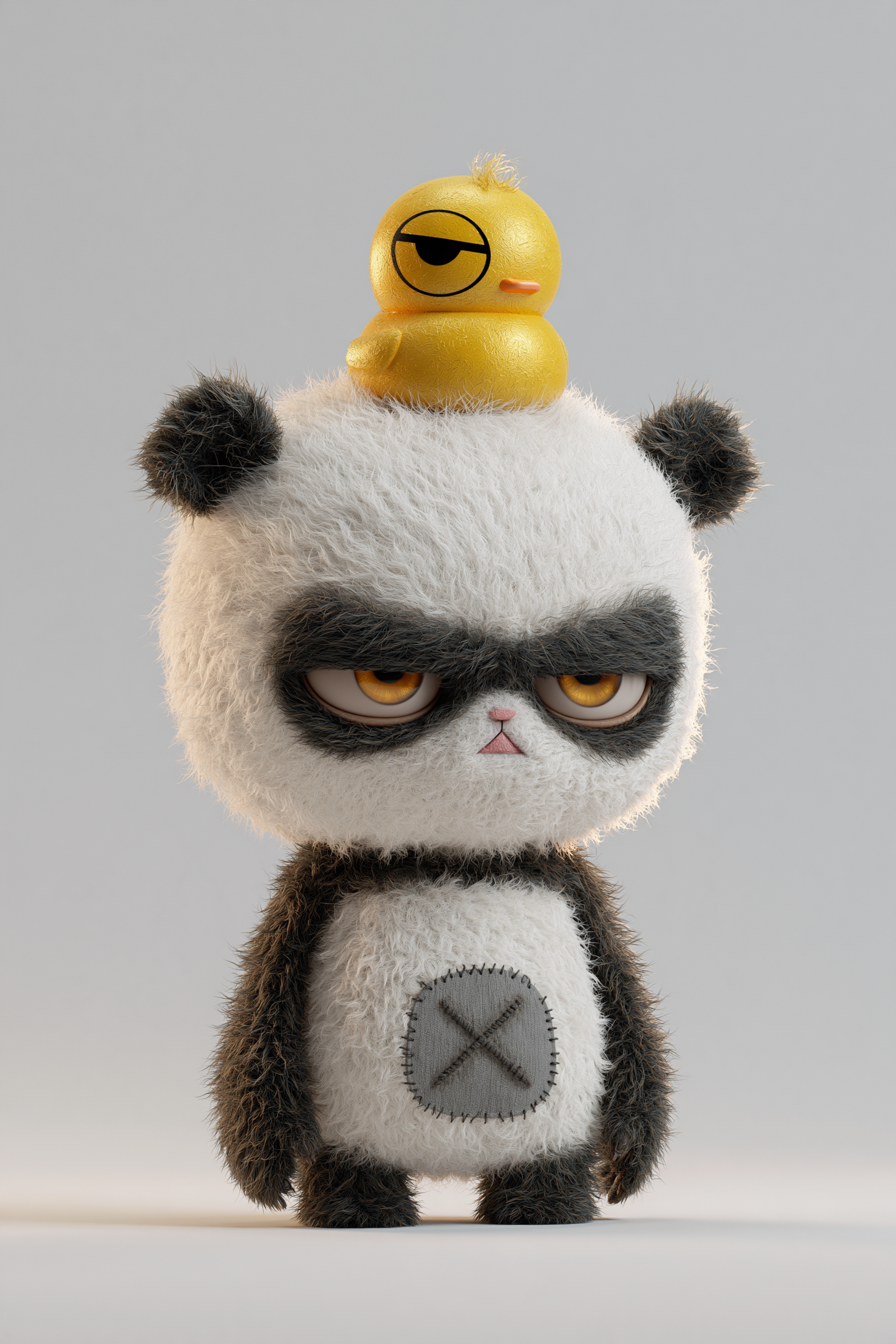 a minimalist 3d rendering of a plush panda character stan... - alternate